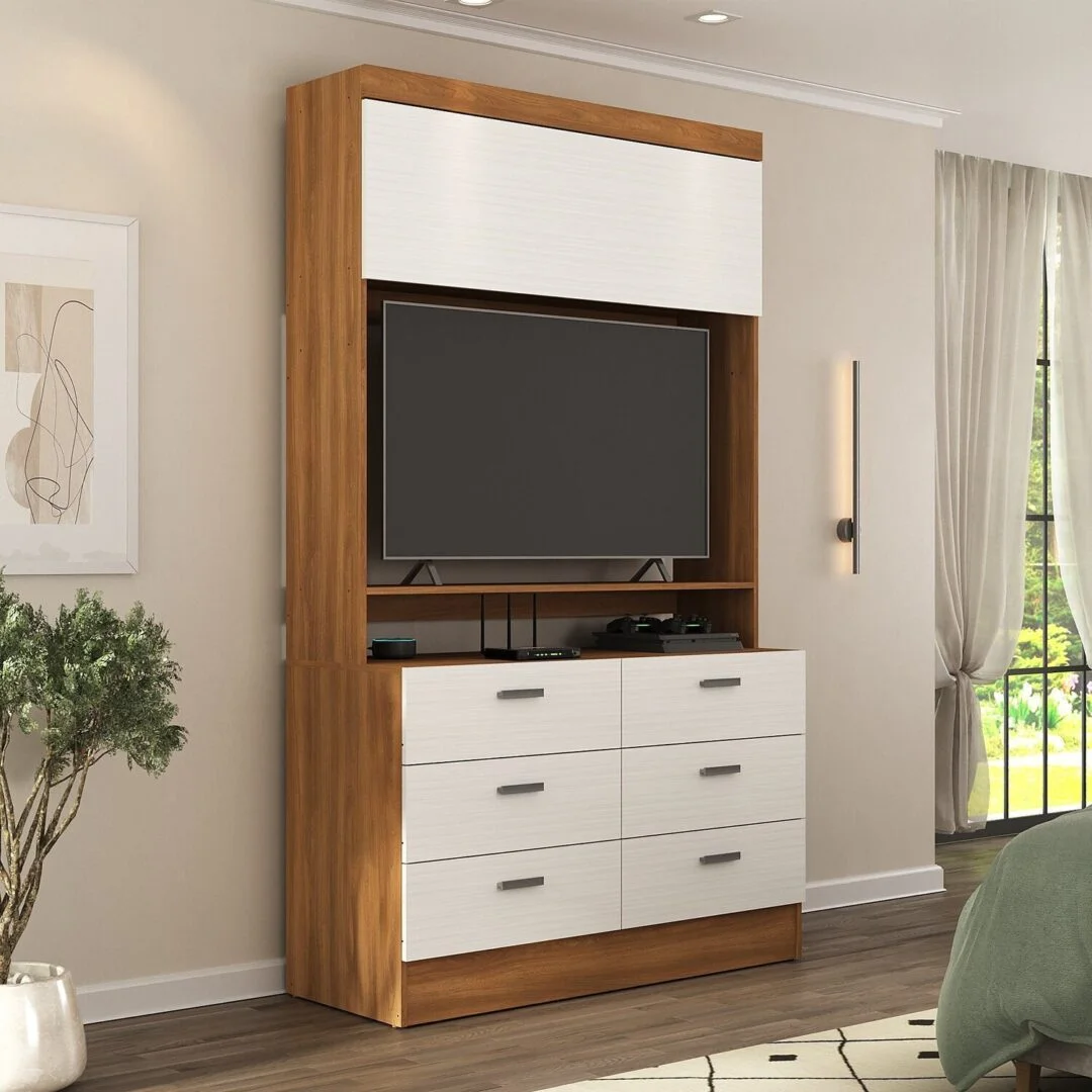 Estante para Tv até 42 Polegadas 1 Porta 6 Gavetas Espresso Móveis
