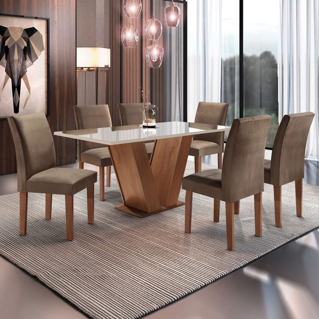 Conjunto Sala de Jantar Mesa Tampo de Vidro 6 Cadeiras