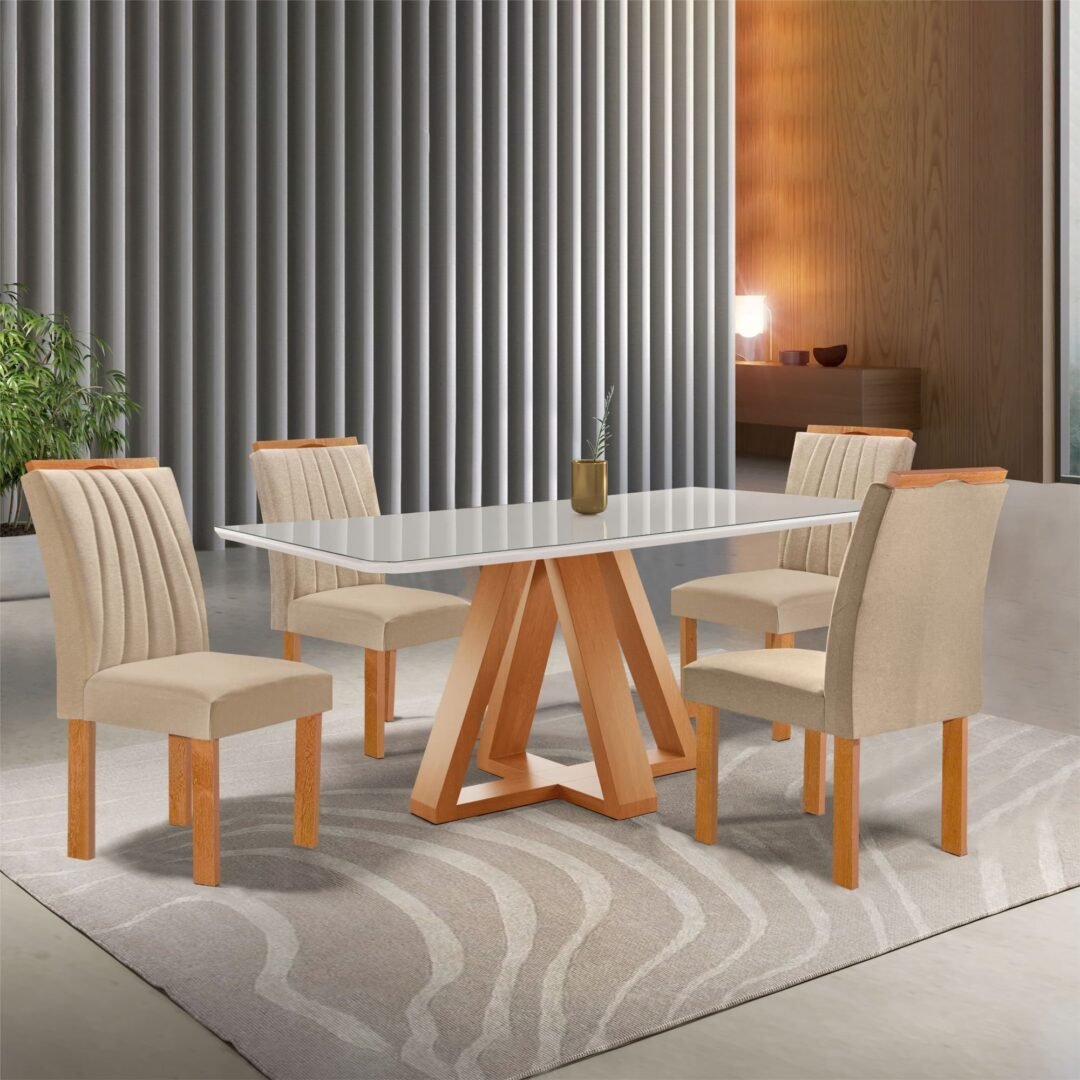 Conjunto Mesa Tampo Smart Plus Vidro Kyra 120cmx90cm 4 Cadeiras