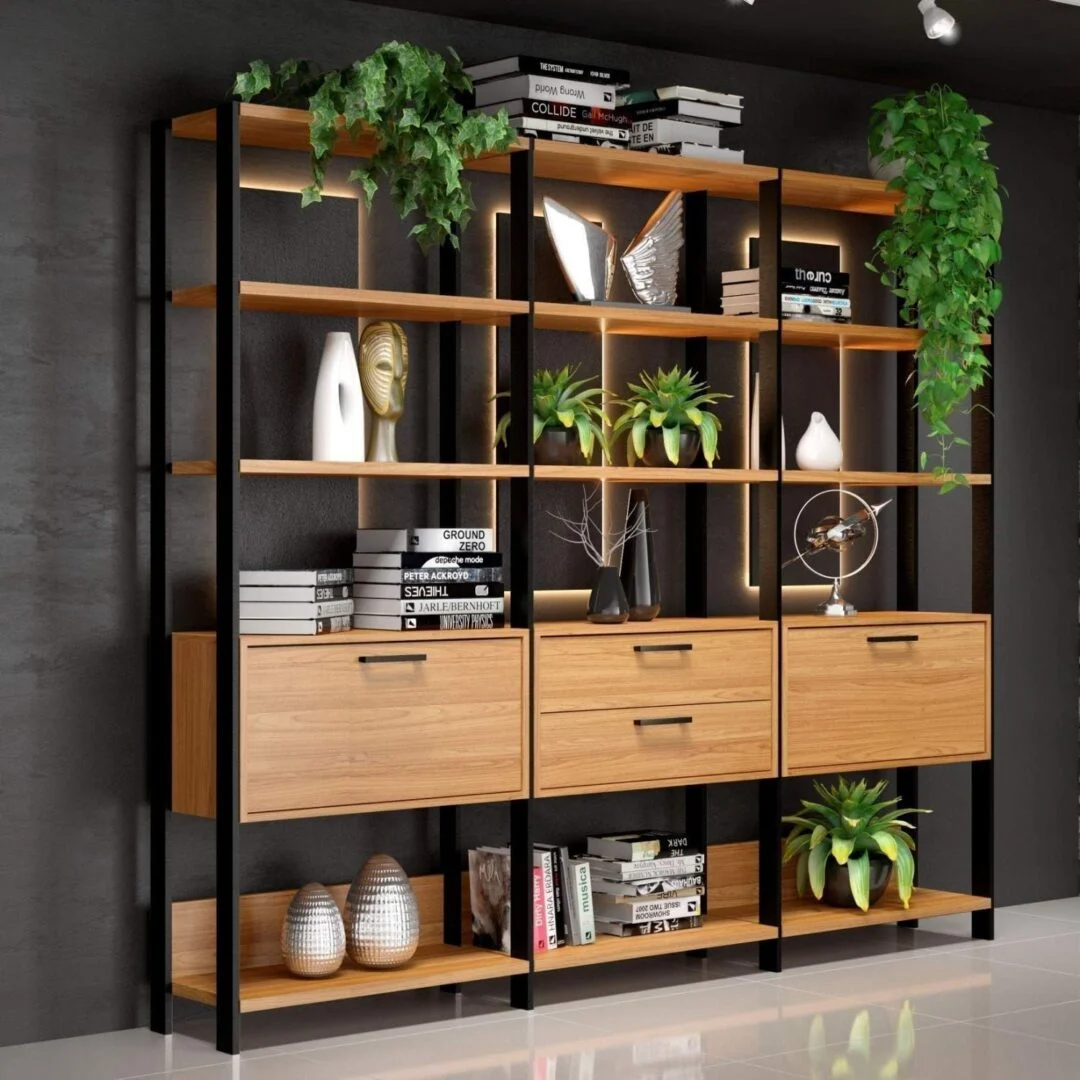 Estante para Livros Industrial 2 Portas 2 Gavetas 100% MDF