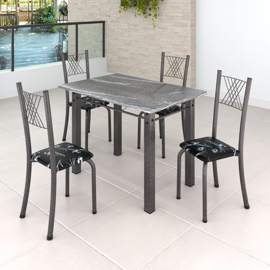Conjunto Mesa com 4 Cadeiras Tampo de Granito Topázio Sara 