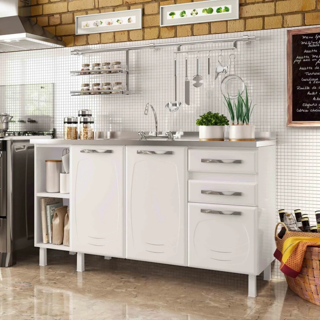 Balcão de Cozinha de Aço Star New 150cm para Pia