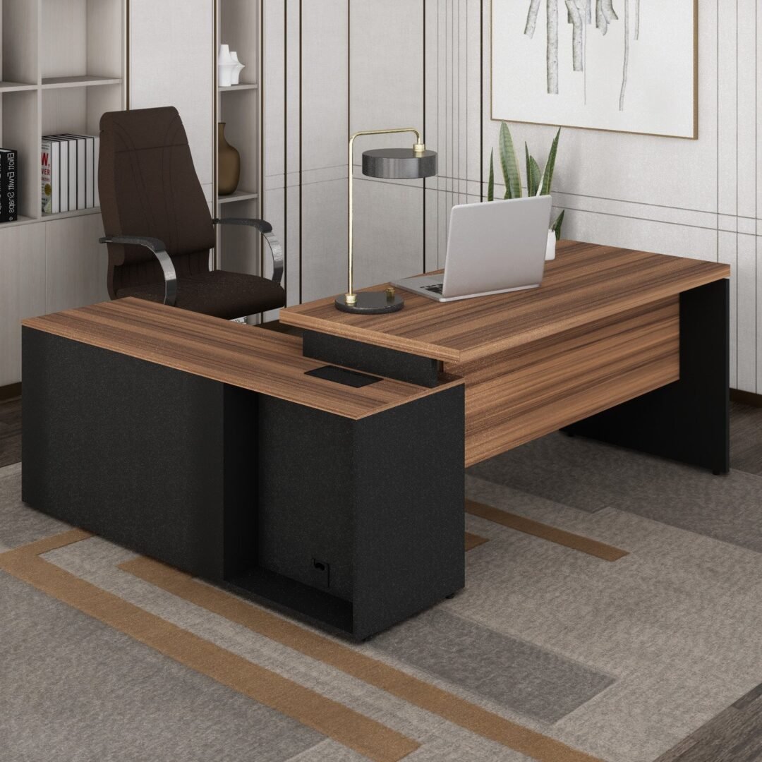 Mesa para Escritório em L com Armário Lateral Pé Painel 150x150cm