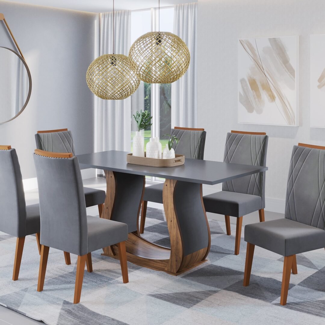 Mesa de Jantar Retangular Vitalic com 6 Cadeiras Madeira Maciça Vegas