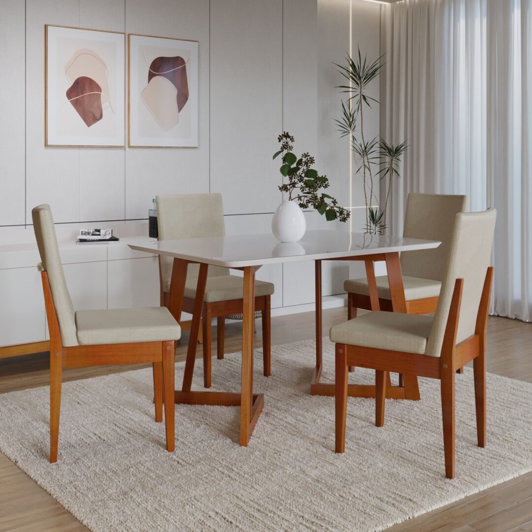 Conjunto Sala De Jantar 4 Lugares Madeira Mesa Califórnia E Cadeira Dakota Tecido A40