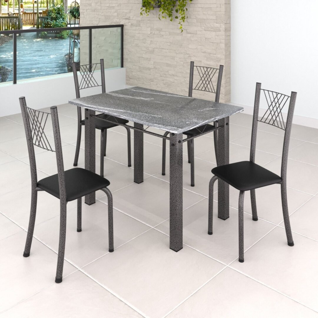 Conjunto Mesa com 4 Cadeiras Tampo de Granito Topázio Sara 