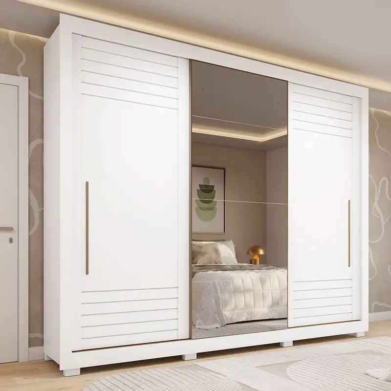 Guarda-Roupa Casal 270cm 3 Portas de Correr com Espelho e Pés 100% MDF Aracruz Espresso Móveis
