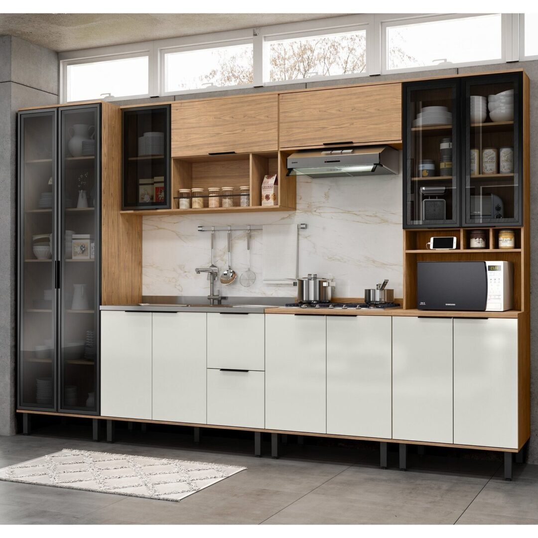 Cozinha Modulada Toscana 6 Peças Mdf com Paneleiro 1 Forno e Cristaleira