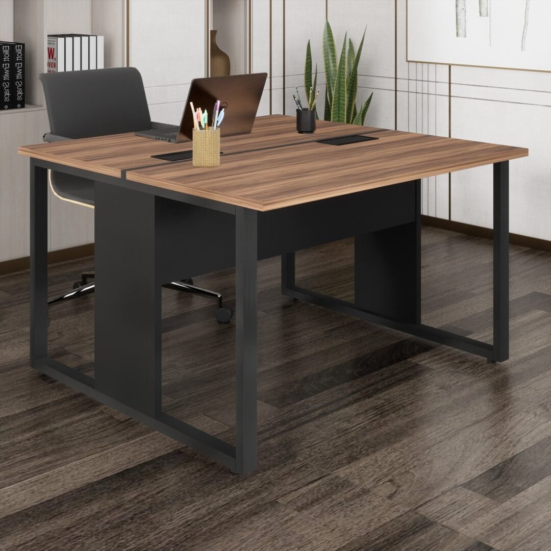 Mesa Escritório Estação Trabalho Plataforma Dupla Pé Quadro 120x120cm Espresso Móveis