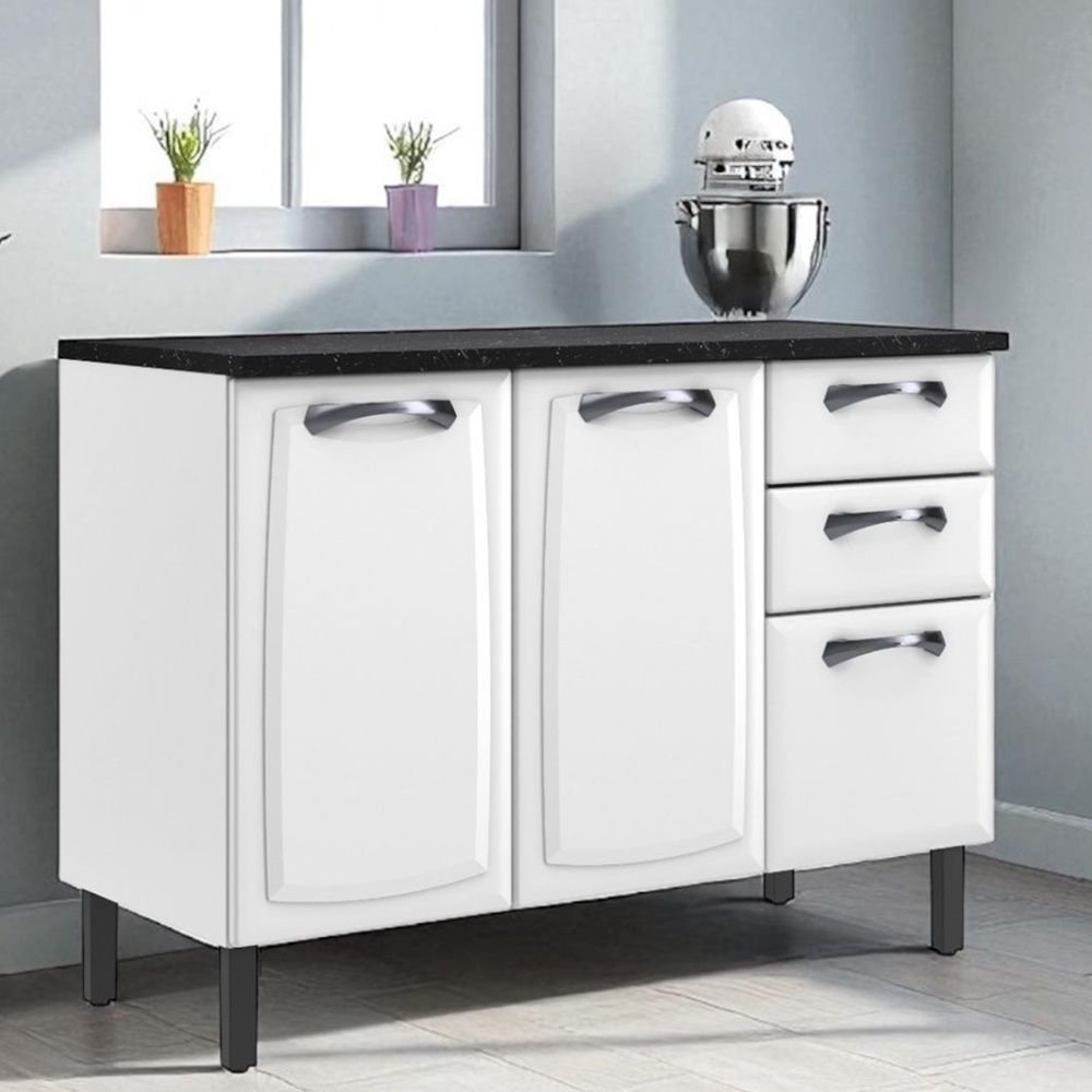 Balcão Cozinha em Aço 3 Portas e 2 Gavetas 120cm com Tampo New Premium Itatiaia