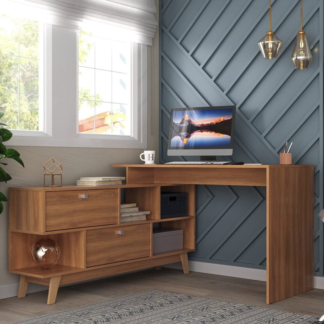 Escrivaninha Mesa Escritório Escrivaninha em L Retrô 136x120cm Espresso Móveis