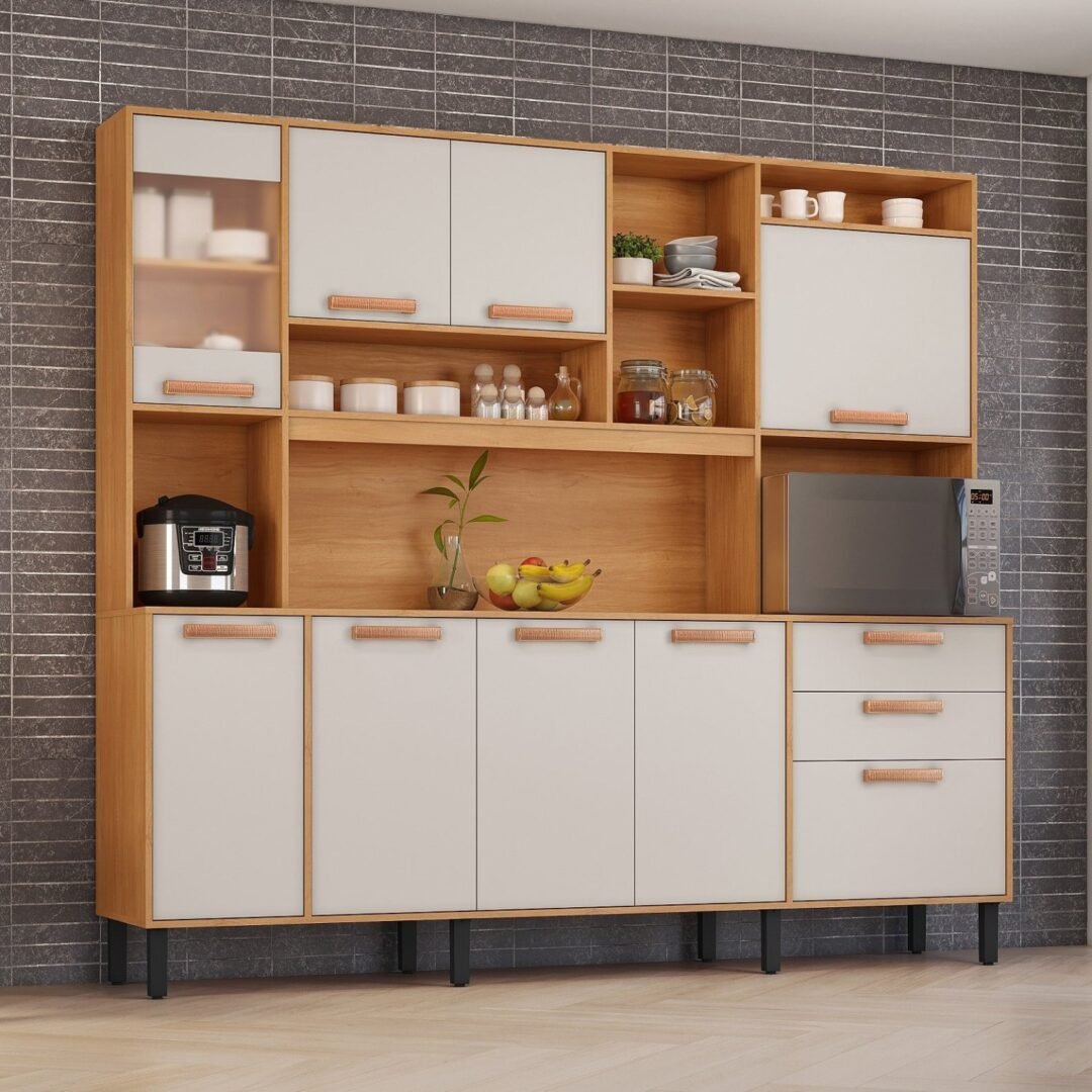 Cozinha Compacta 8 Portas 3 Gavetas 220cm Espaço para Forno e 5 Nichos Nápoles Itatiaia