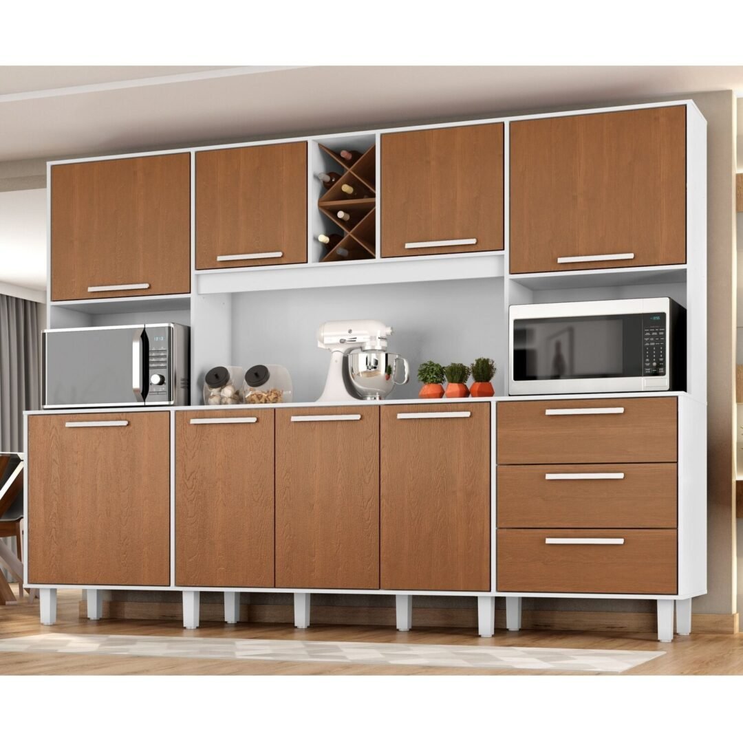 Kit de Armários para Cozinha Mdp 8 Portas 3 Gavetas Apollo