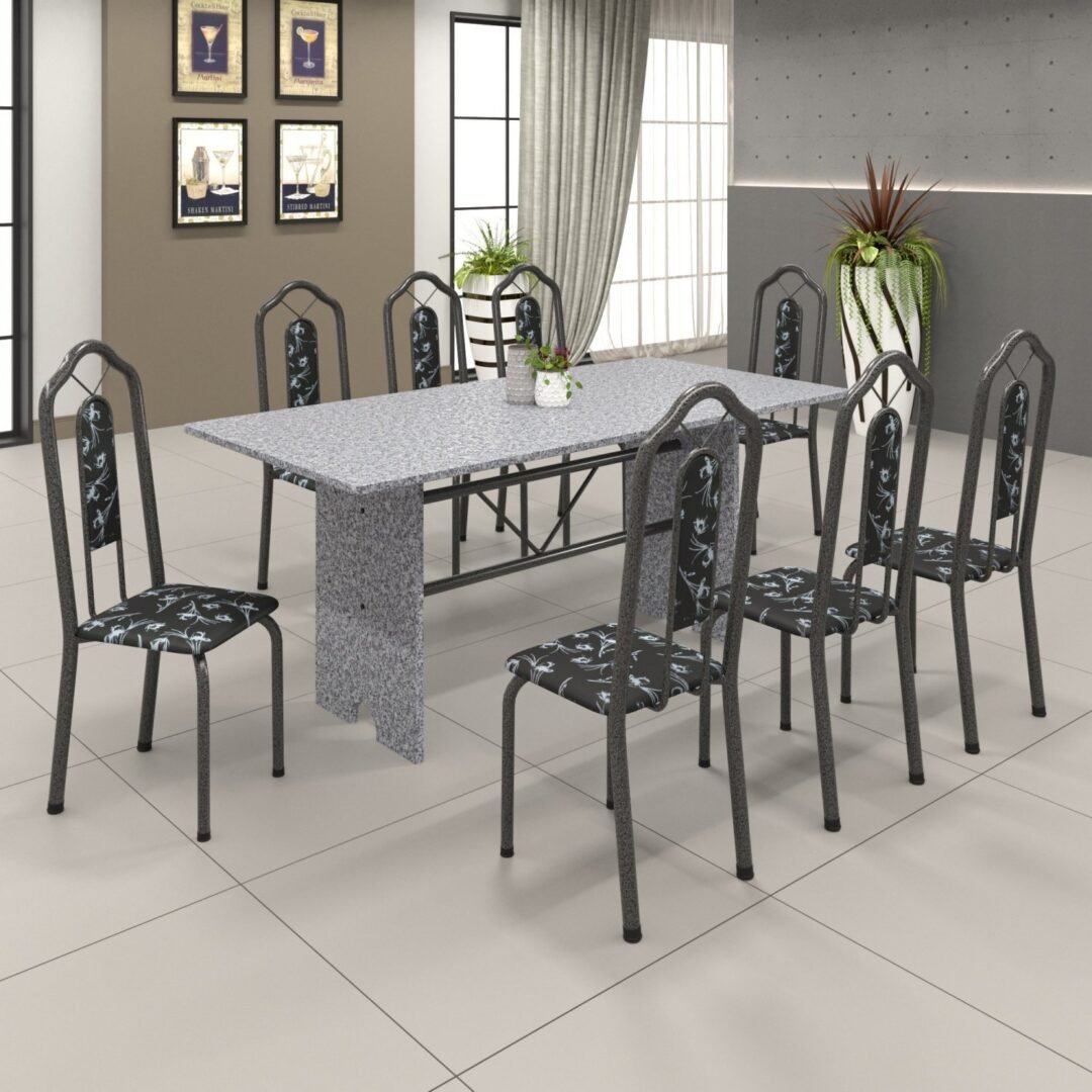 Conjunto de Mesa 180x75cm Tampo Granito com 8 Cadeiras Bianca